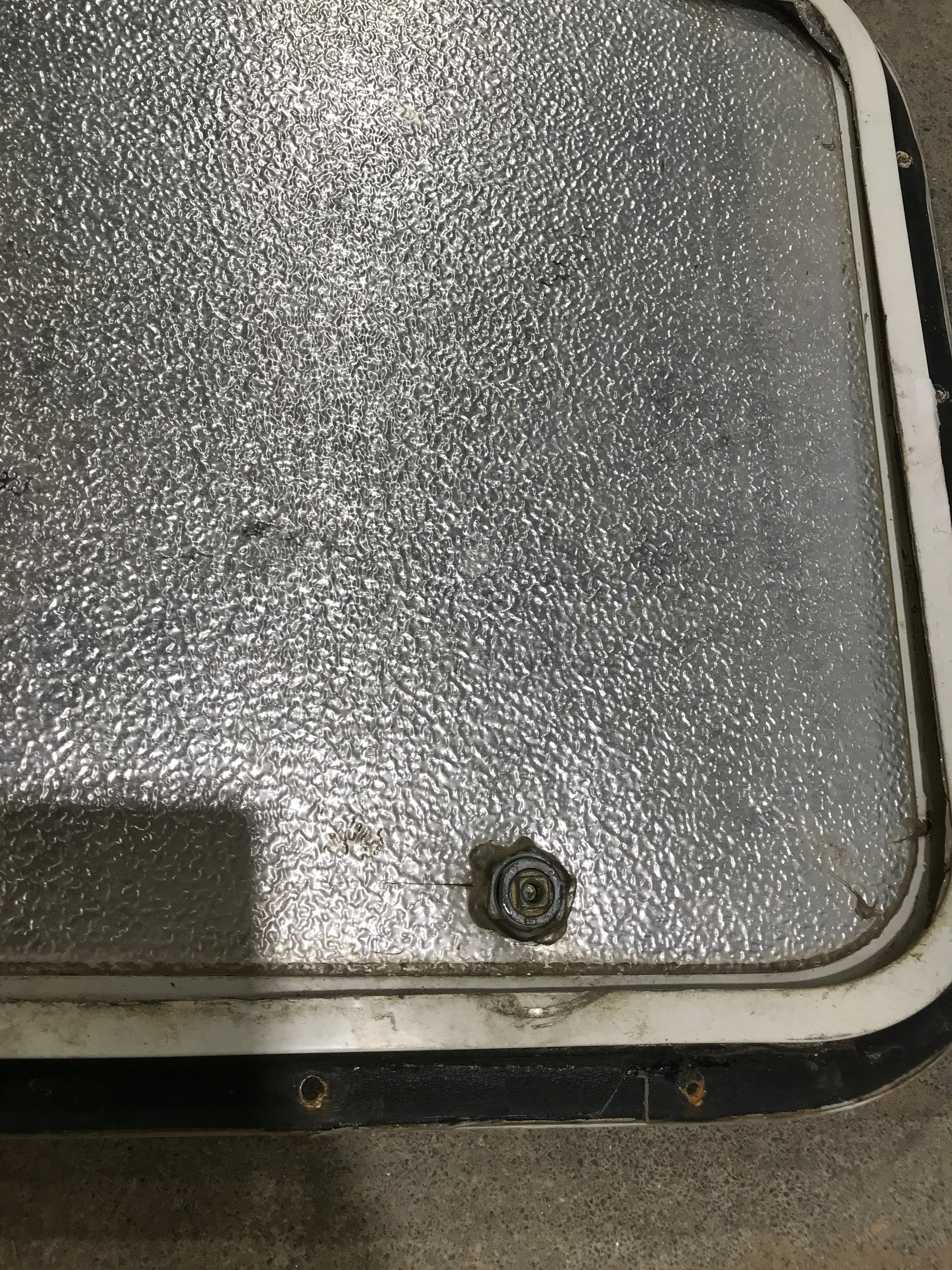 Used Radius Cornered Cargo Door 47 3/4" W x 15 3/5" H x 1/2" D - Young Farts RV Parts