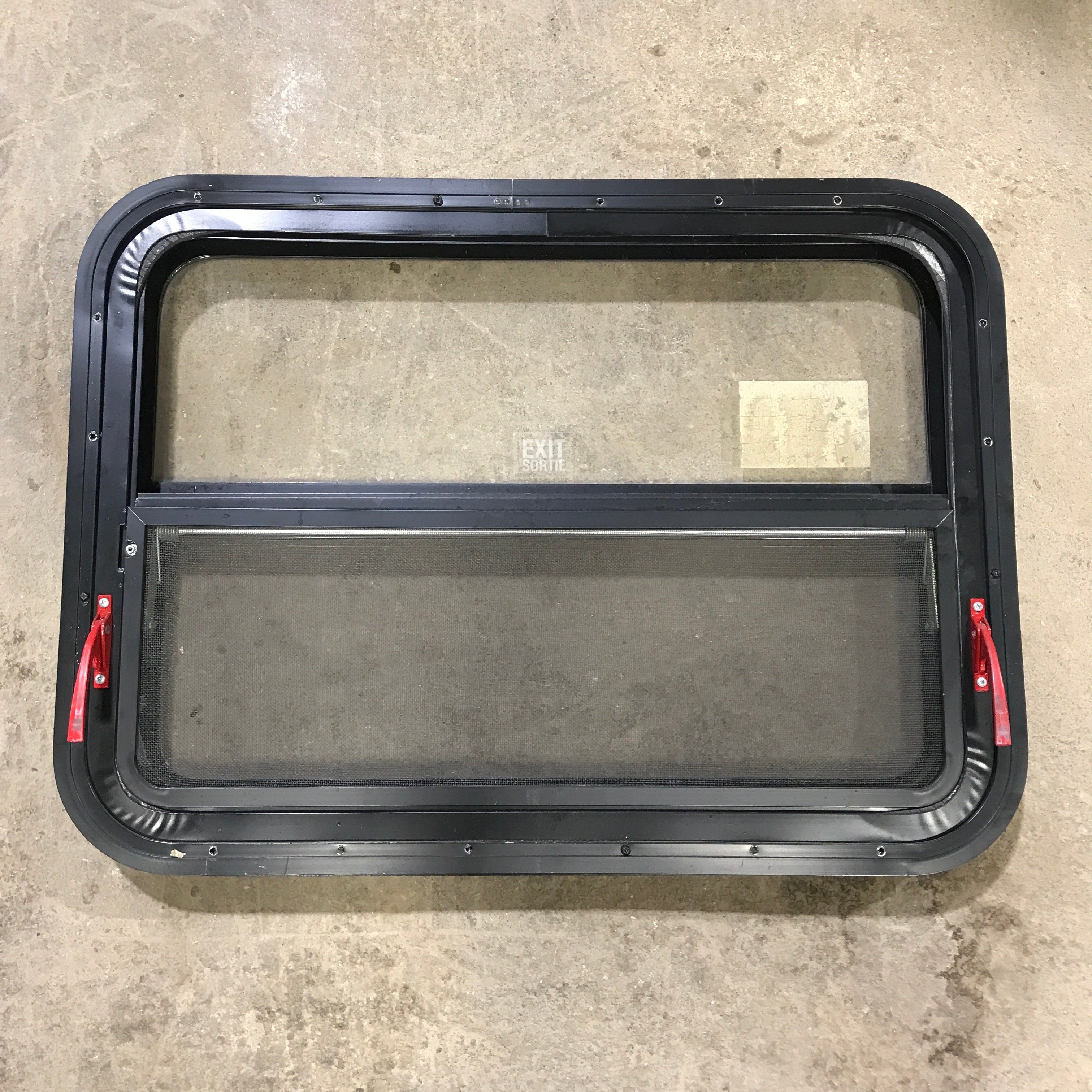 Used Black Radius Emergency Opening Window : 29.5" X 21.5" X 2" - Young Farts RV Parts