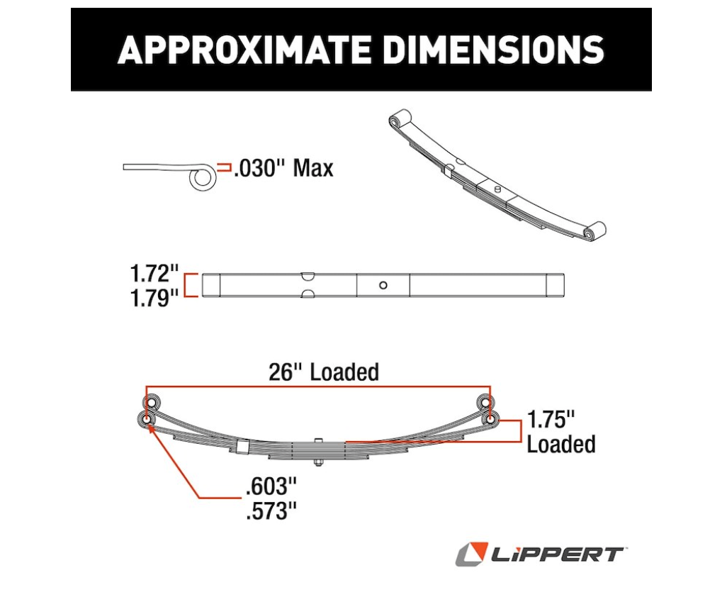 1750# 4 Leaf Trailer Axle Leaf Spring - 25 - 1/4