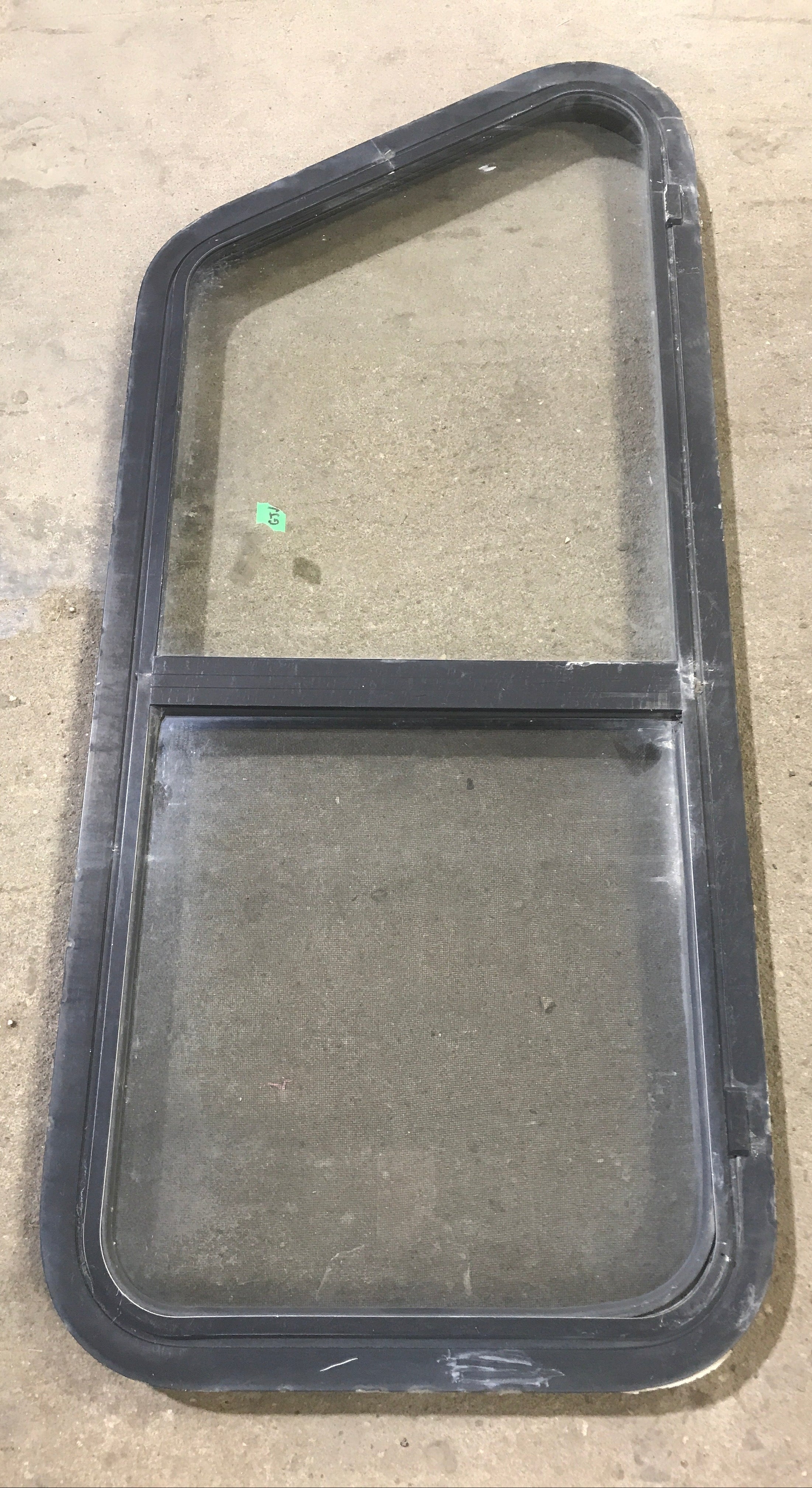 Used Slanted Black Radius Opening Window : 41 3/4" W x 17 1/2" H x 1 7/8" D - Young Farts RV Parts