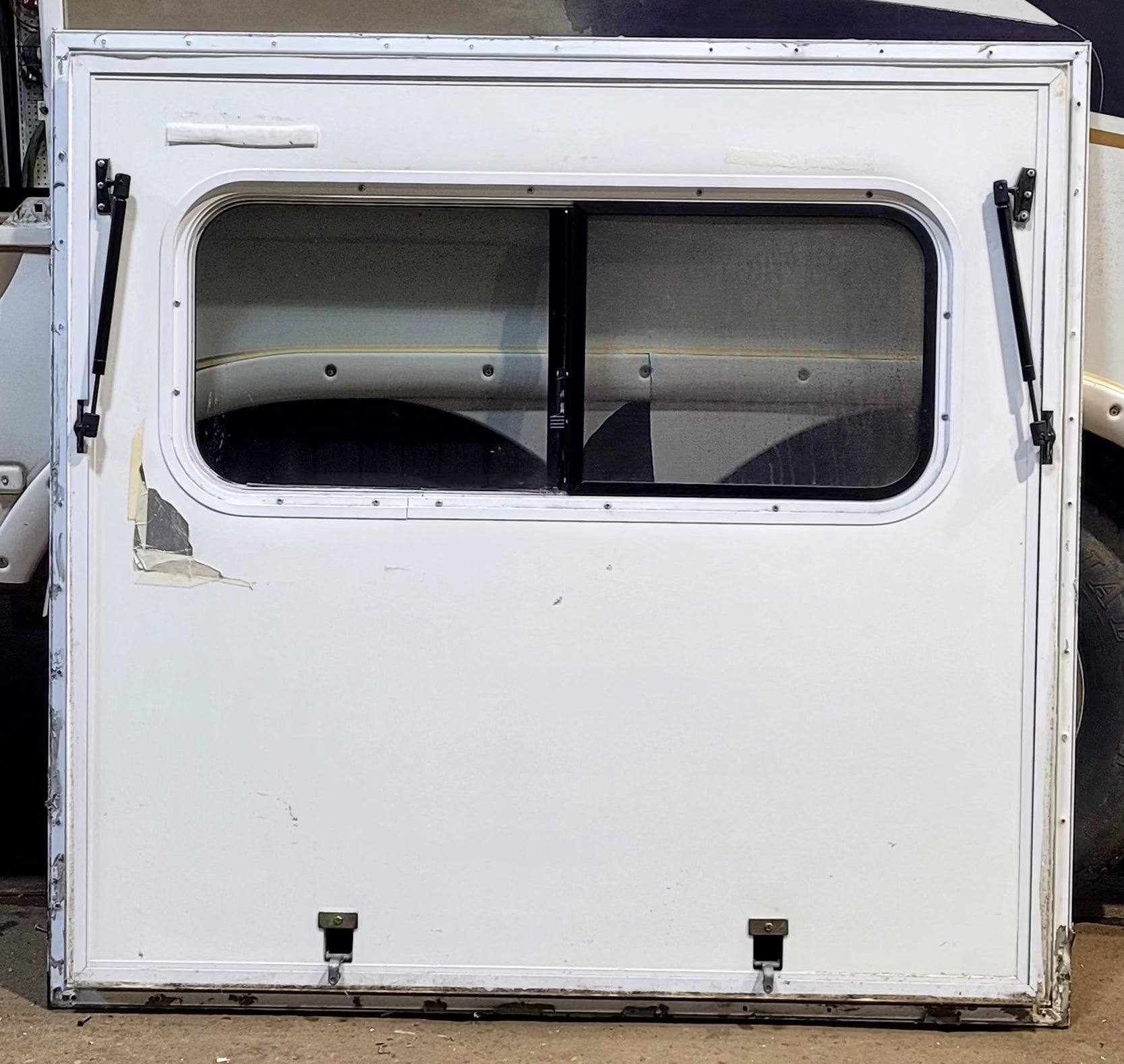 Used Square Storage/ Teardrop Trailer Entry Door 46 5/8" W x 43 7/8" H - Young Farts RV Parts