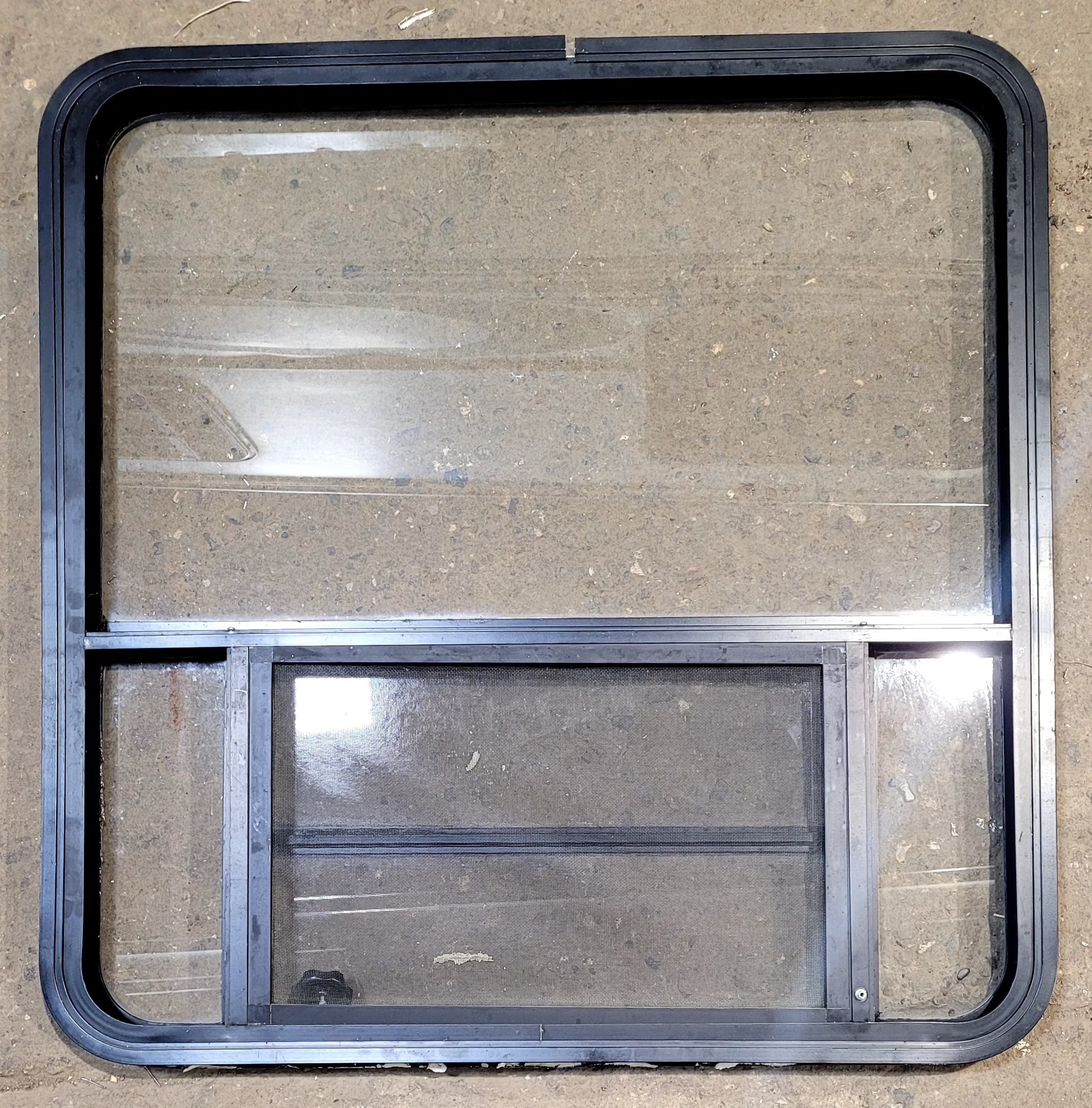 Used Black Radius Opening Window : 36 1/2" W x 37 1/2" H x 1 5/8" D - Young Farts RV Parts