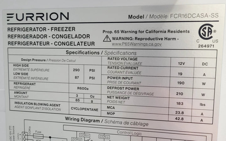 Used Complete Furrion FCR16DCASA-SS RV Refrigerator- 12V ONLY - Young Farts RV Parts