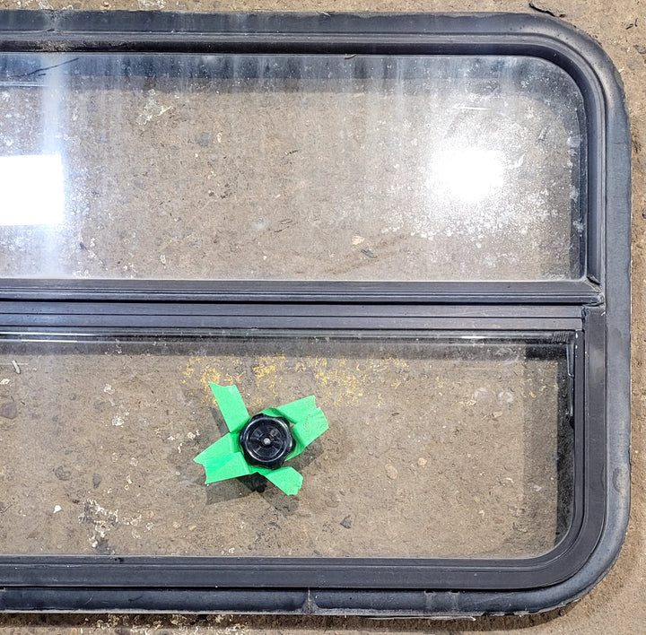 Used Black Radius Opening Window : 29 1/2" W x 21 1/4" H x 1 1/2" D - Young Farts RV Parts