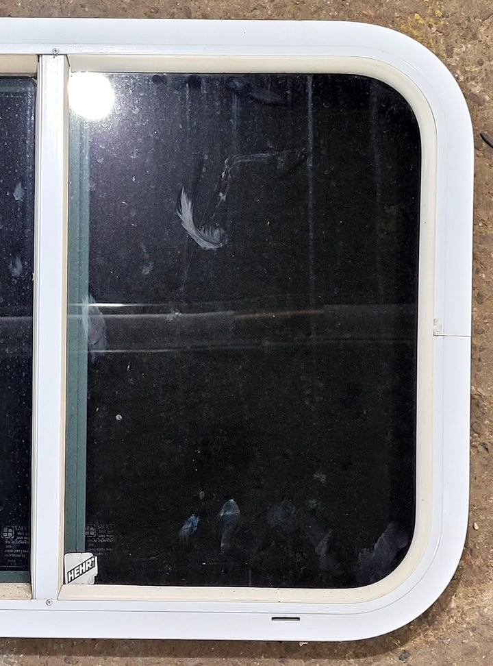 Used White Radius Opening Window : 23 1/2" W x 17 1/2" H x 1 1/4" D - Young Farts RV Parts