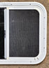 Used White Radius Opening Window : 23 1/2" W x 17 1/2" H x 1 1/4" D - Young Farts RV Parts