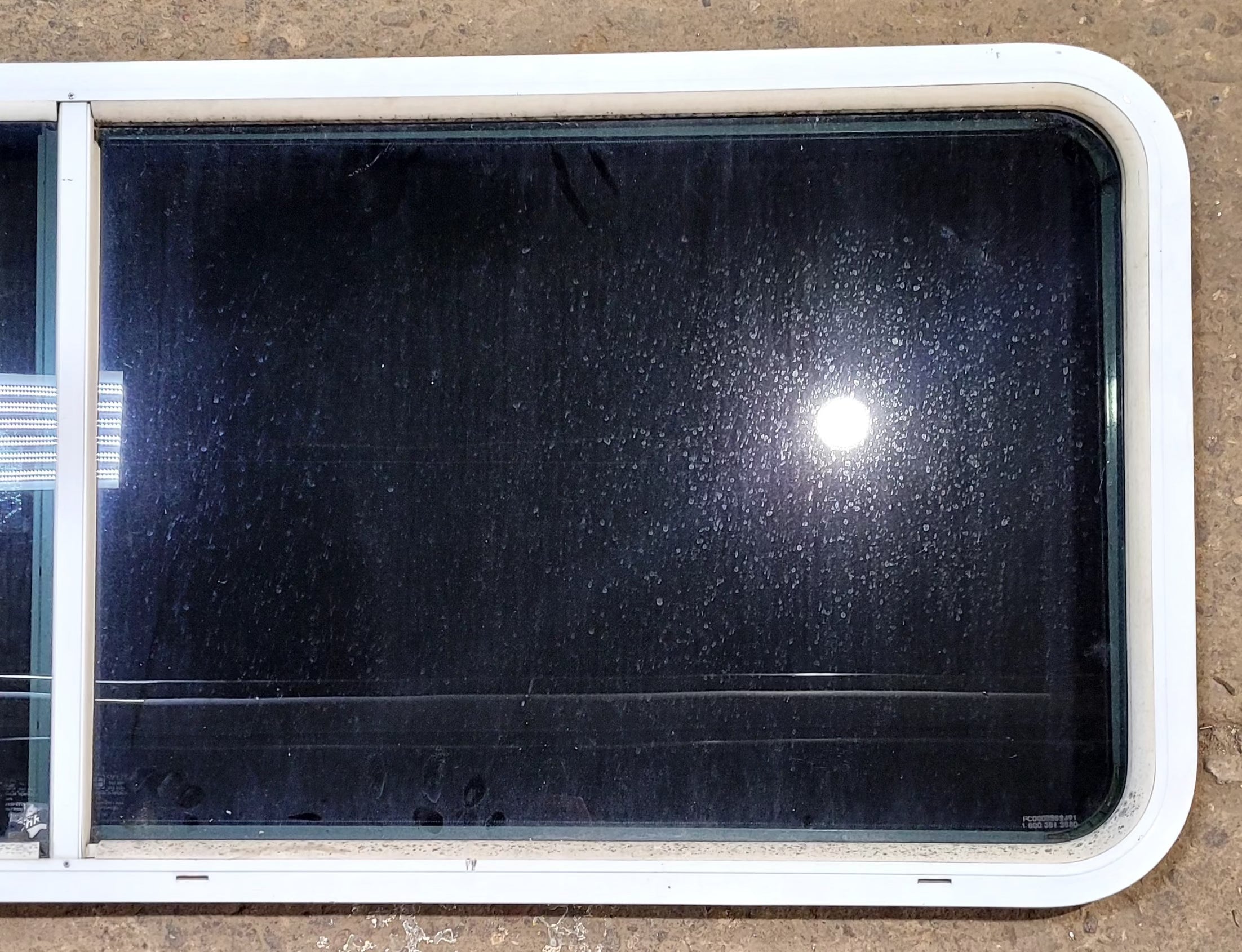 Used White Radius Emergency Opening Window : 59 1/2" W x 21 1/2" H x 1 3/4" D - Young Farts RV Parts