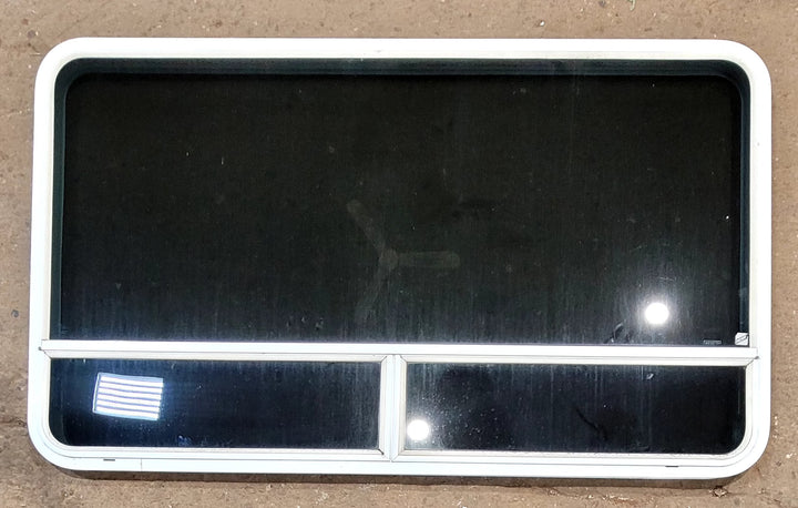 Used White Radius Opening Window : 59 1/2" W x 34 1/2" H x 1 3/4" D - Young Farts RV Parts