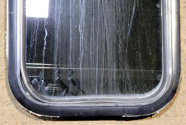 Used Black Radius Non Opening Window : 14 3/4" W x 18 1/4" H x 1 1/8" D - Young Farts RV Parts