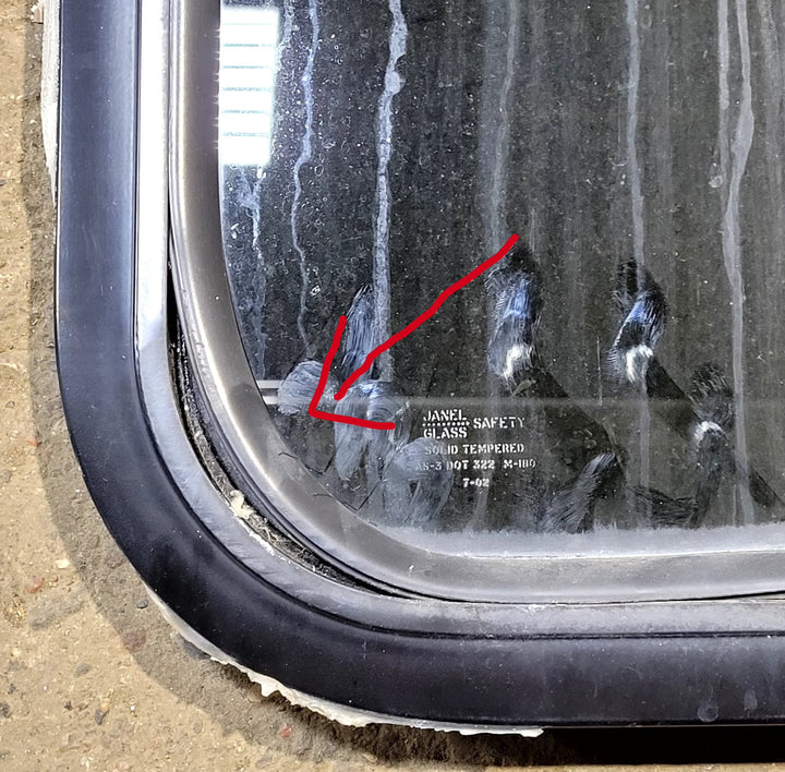 Used Black Radius Non Opening Window : 14 3/4" W x 18 1/4" H x 1 1/8" D - Young Farts RV Parts