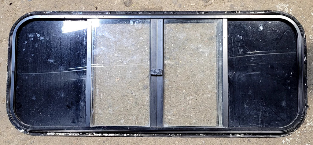 Used Black Radius Opening Window : 40 3/4" W x 16 3/4" H x 3/4" D - Truck Camper Front Slider