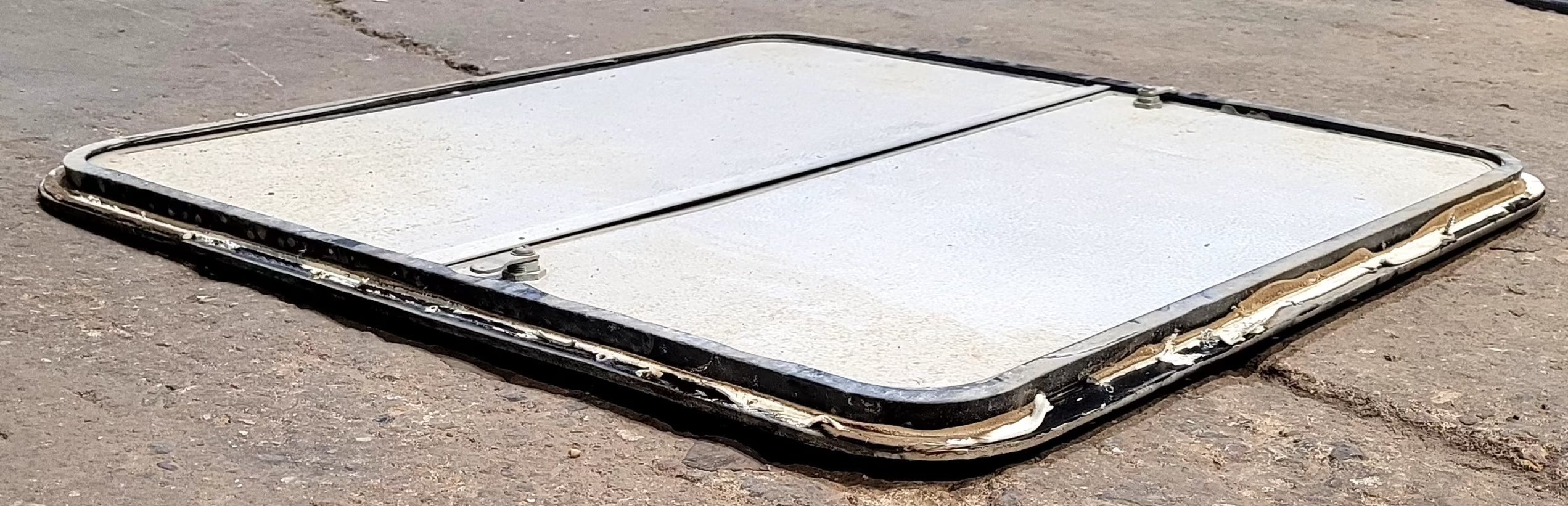 Used Radius Cornered Propane Cargo Door 30 1/4" x 30 1/4" x 5/8"D - Young Farts RV Parts