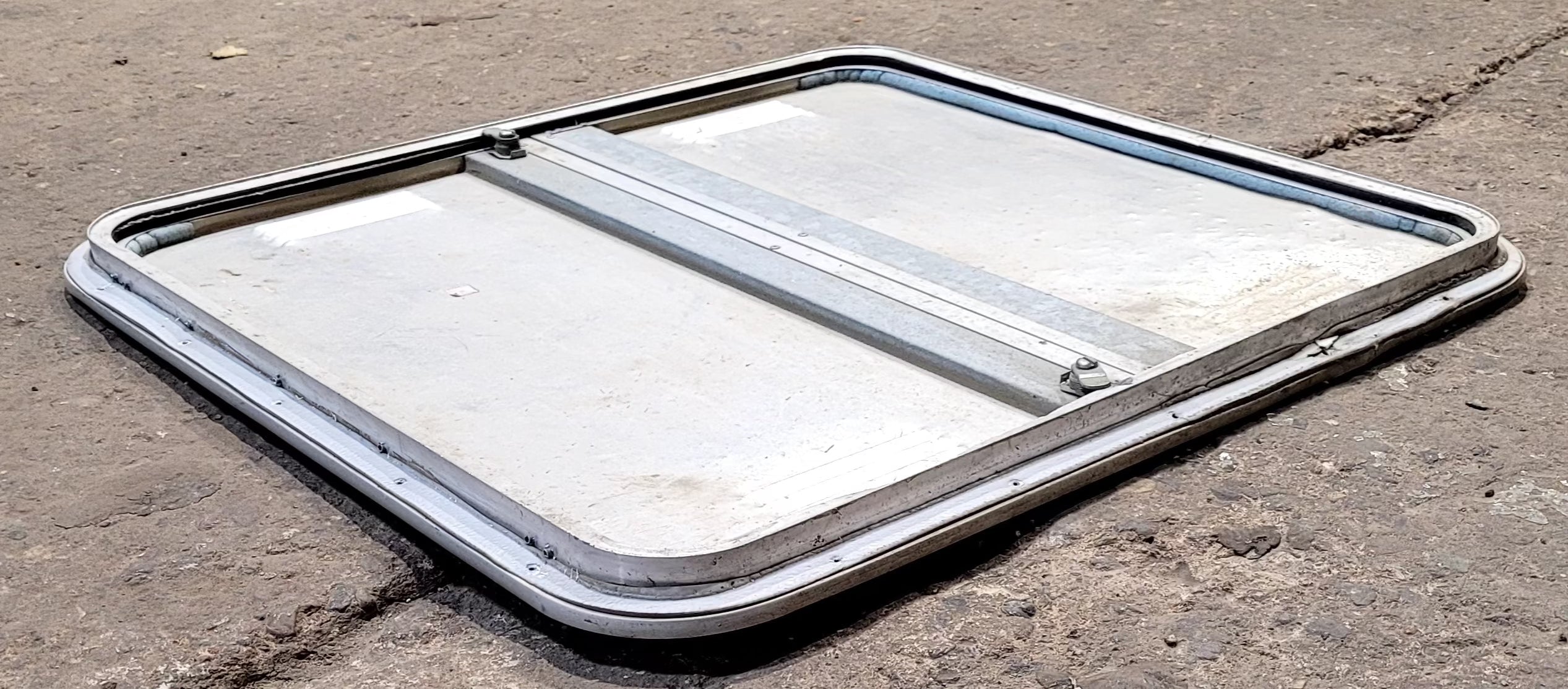 Used Radius Cornered Battery / Propane Cargo Door 27 3/4" x 26" x 3/4" D - Young Farts RV Parts