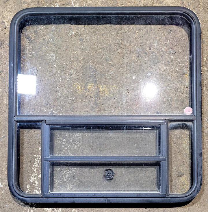 Used Black Radius Opening Window : 35 1/4" W x 36 1/4" H x 1 3/4" - Young Farts RV Parts