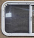 Used Slanted White Radius Opening Window : 37" W x 18 1/2" H x 1 7/8" D - Young Farts RV Parts