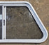 Used Slanted White Radius Opening Window : 37" W x 18 1/2" H x 1 7/8" D - Young Farts RV Parts