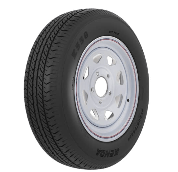 205/75D Tire15 C/5H Trailer Wheel Spoke White Striped - Young Farts RV Parts