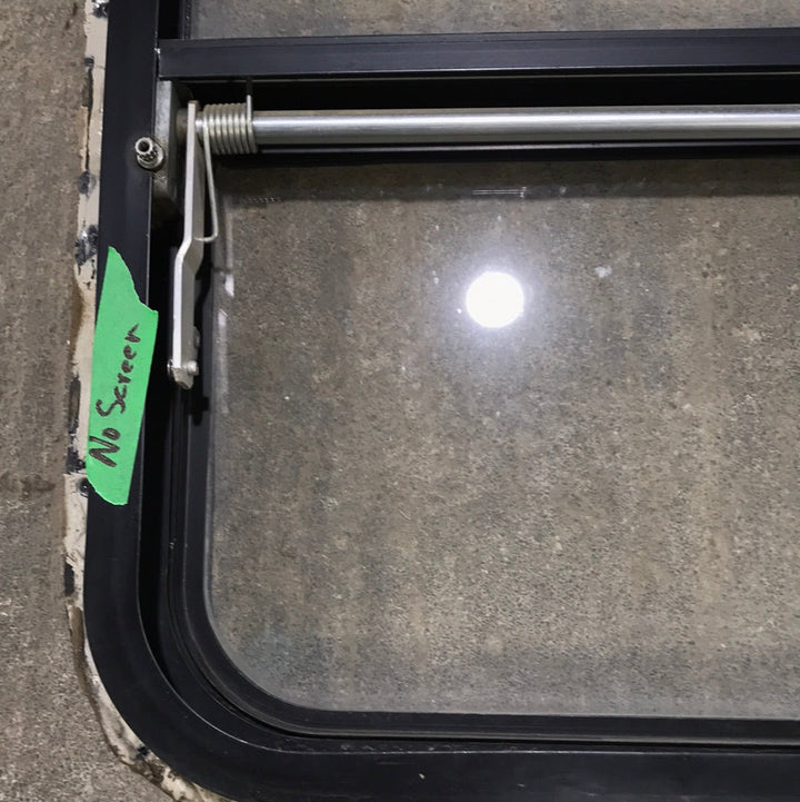 USED Black Radius Opening Window : 42 1/2" W x 22 1/2" H x 2" D - Young Farts RV Parts
