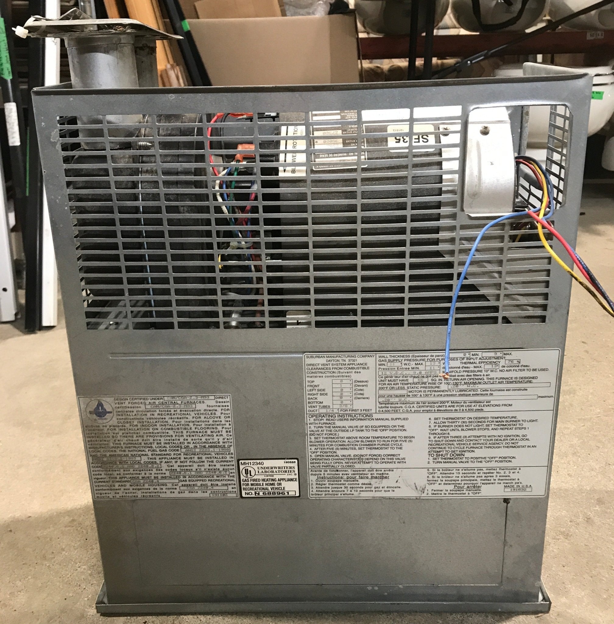 35000 BTU Used SF - 35F Suburban RV Propane Furnace - Young Farts RV Parts