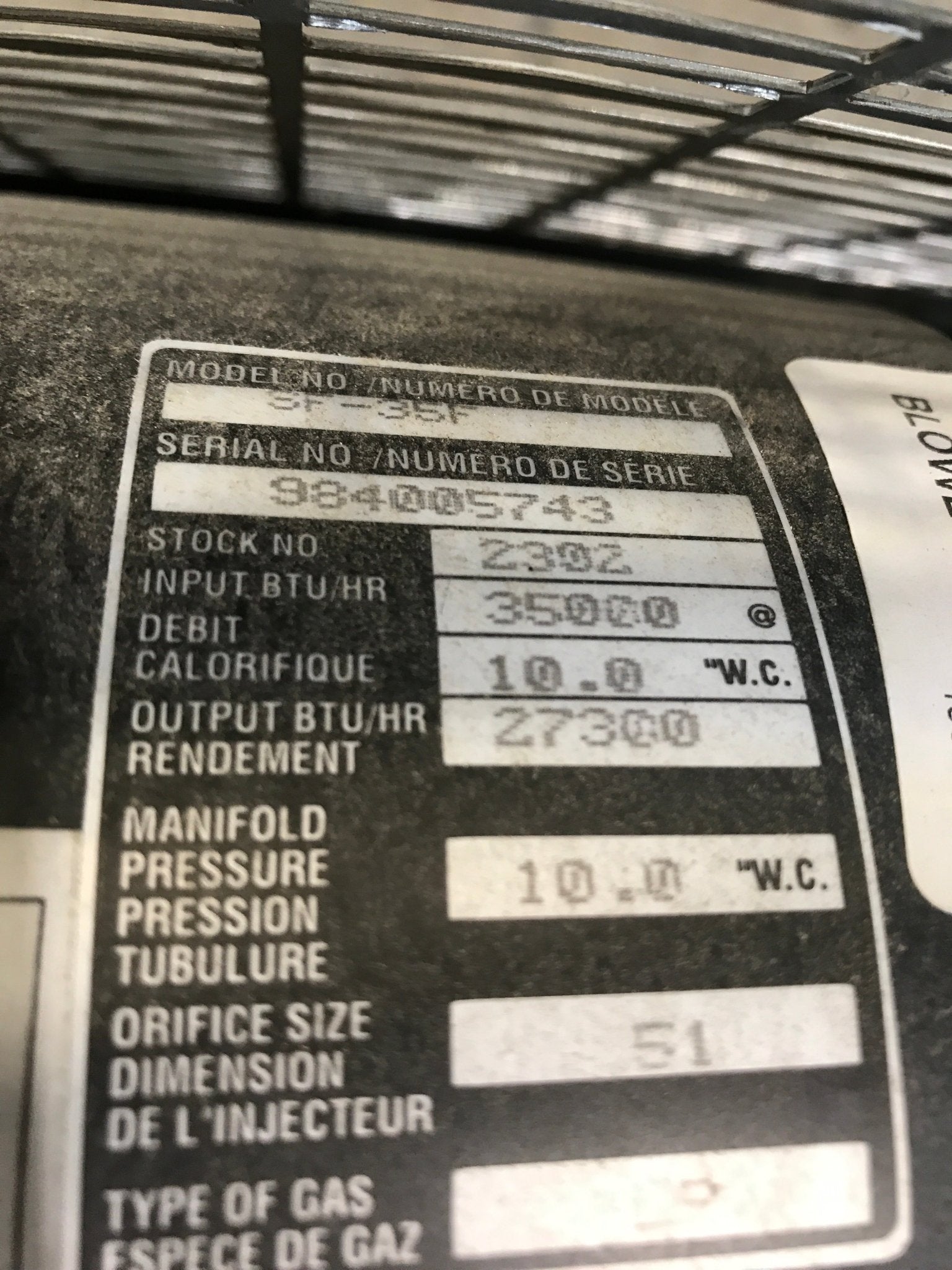 35000 BTU Used SF - 35F Suburban RV Propane Furnace - Young Farts RV Parts