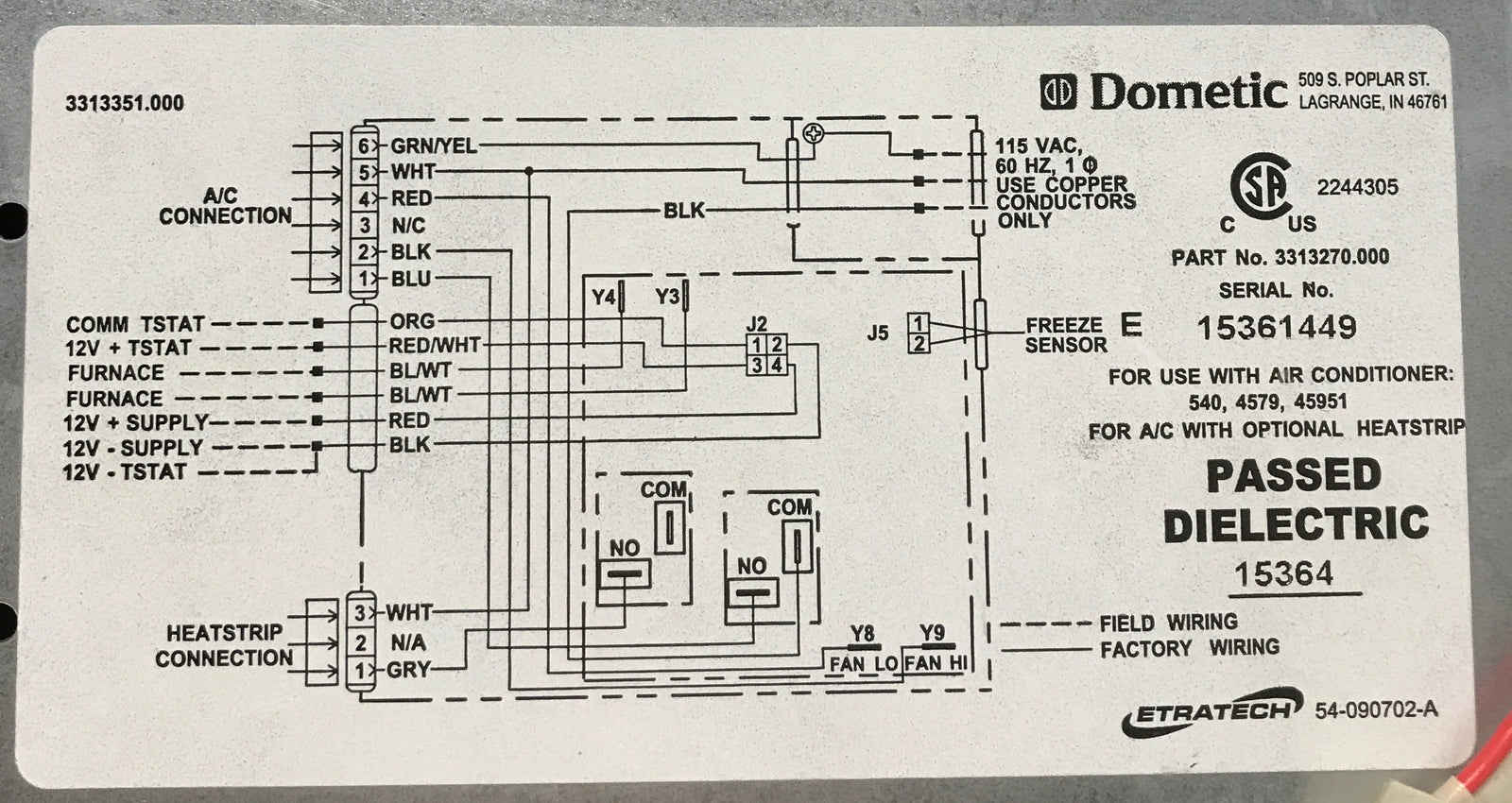 Used Dometic Wall Thermostat w/ Control Board, Single Zone, White - 3316232.700
