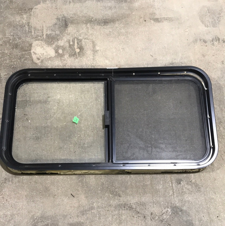 Used Black Radius Opening Window : 35 1/2" W X 17 1/2" H X 2" D - Young Farts RV Parts