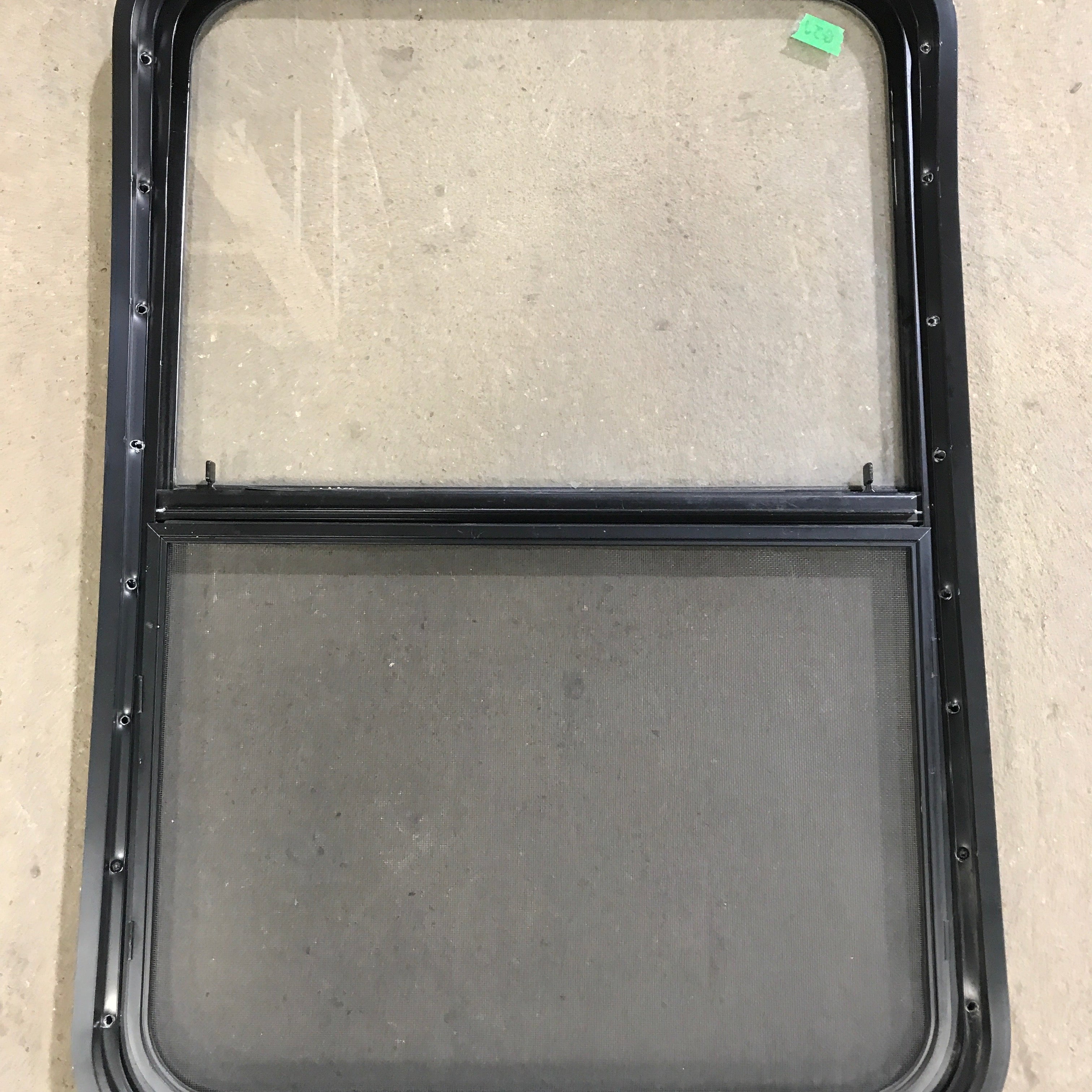 Used Black Radius Opening Window : 23" X 34.5" X 1.875" - Young Farts RV Parts