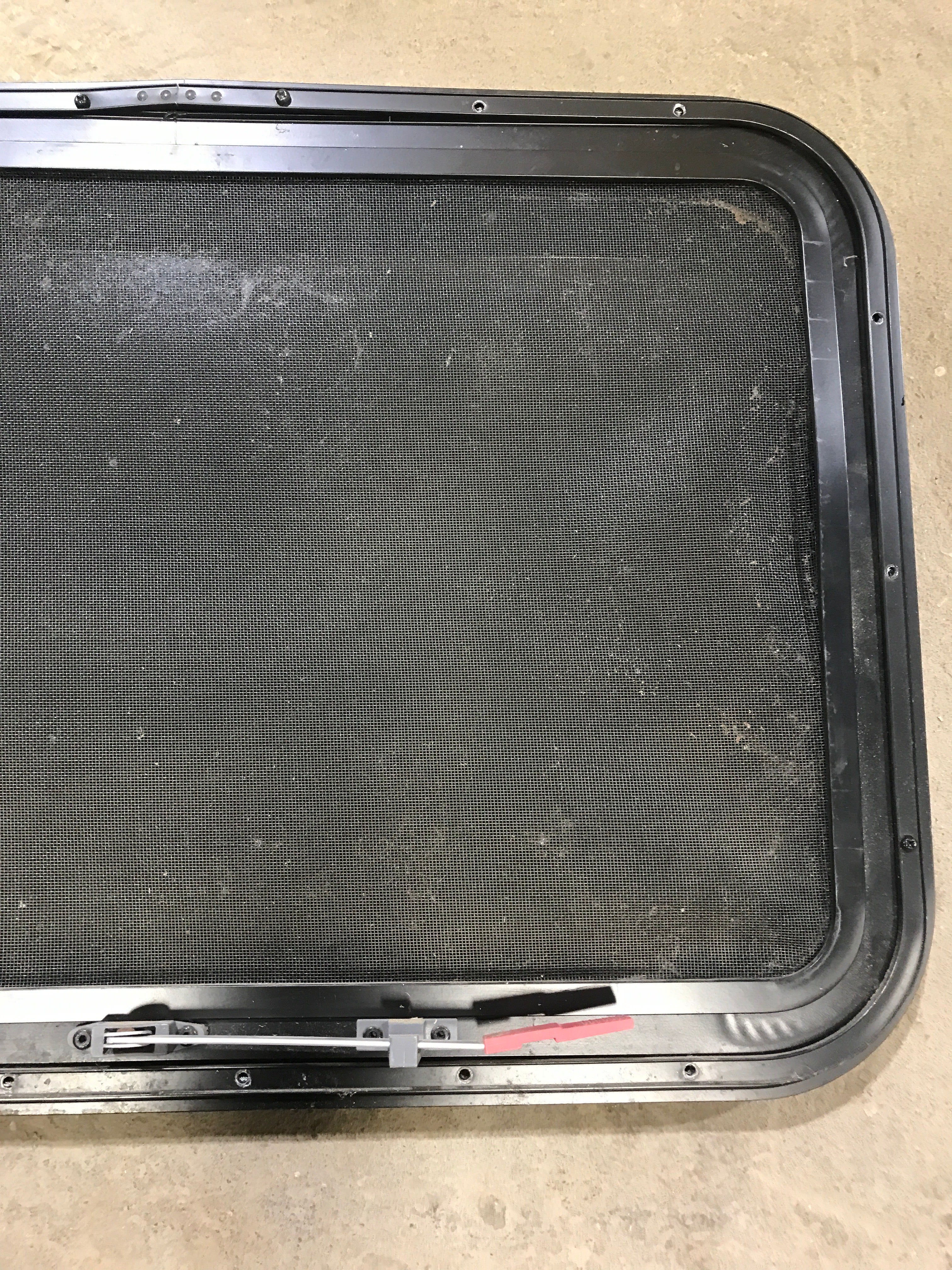 Used Black Radius Emergency Opening Window : 29.5" X 19.5" X 1.5" - Young Farts RV Parts