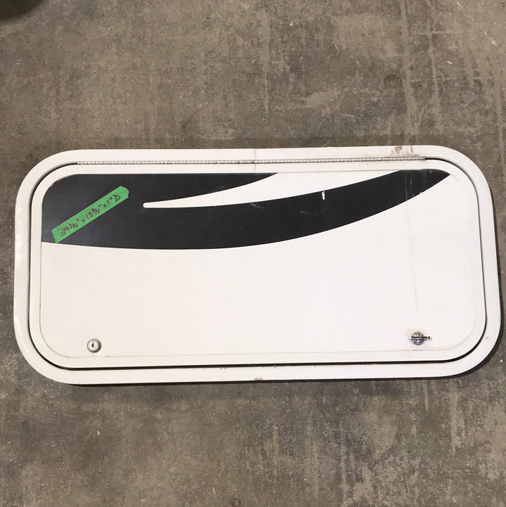 Used White Corner radius cargo door  29 3/4" W x 13 3/4" H x 1"D - Young Farts RV Parts