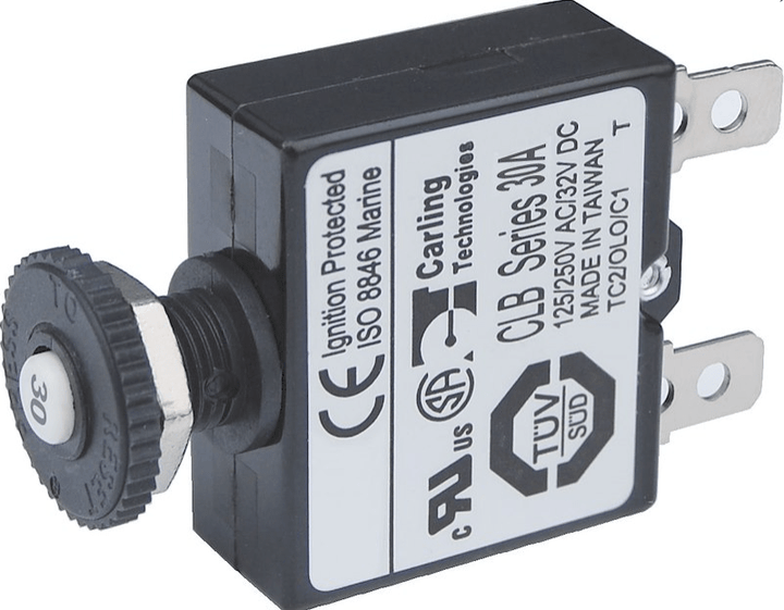 7059 30A Push Button Thermal with Quick Connect Terminals - Young Farts RV Parts
