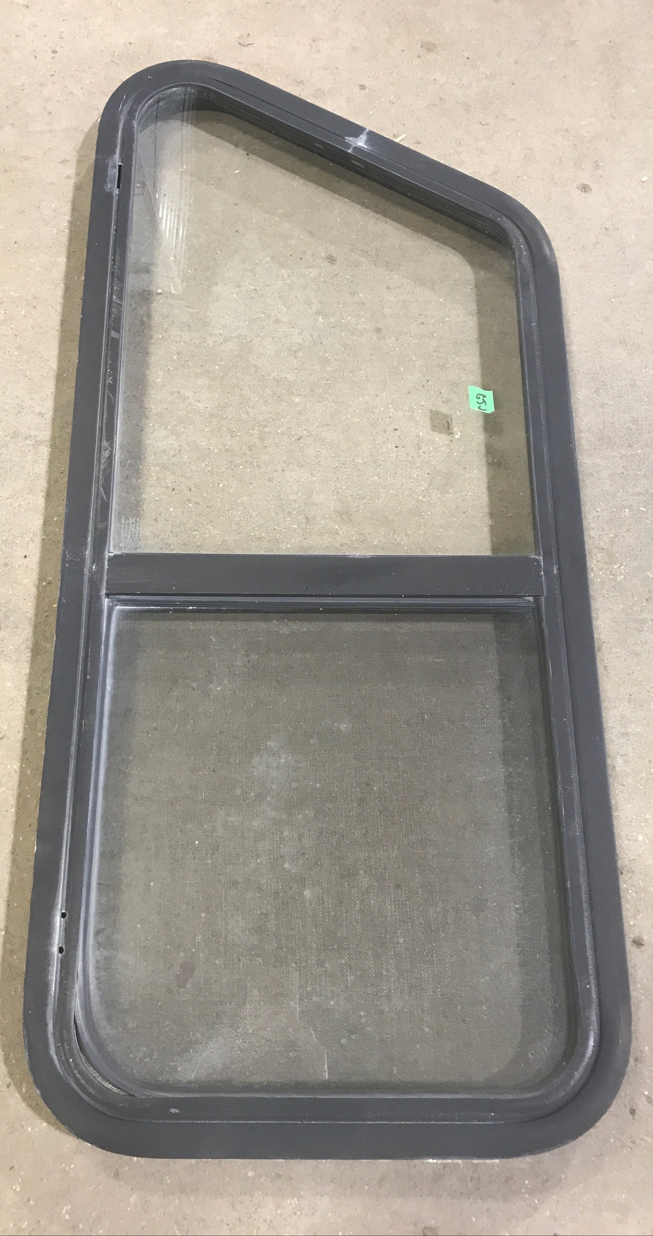 Used Slanted Black Radius Opening Window : 41 3/4" W x 17 1/2" H x 1 7/8" D - Young Farts RV Parts