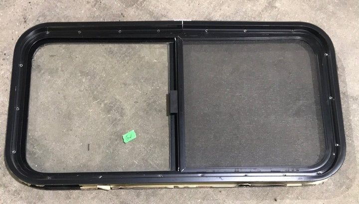 Used Black Radius Opening Window : 35 1/2" W X 17 1/2" H X 2" D - Young Farts RV Parts