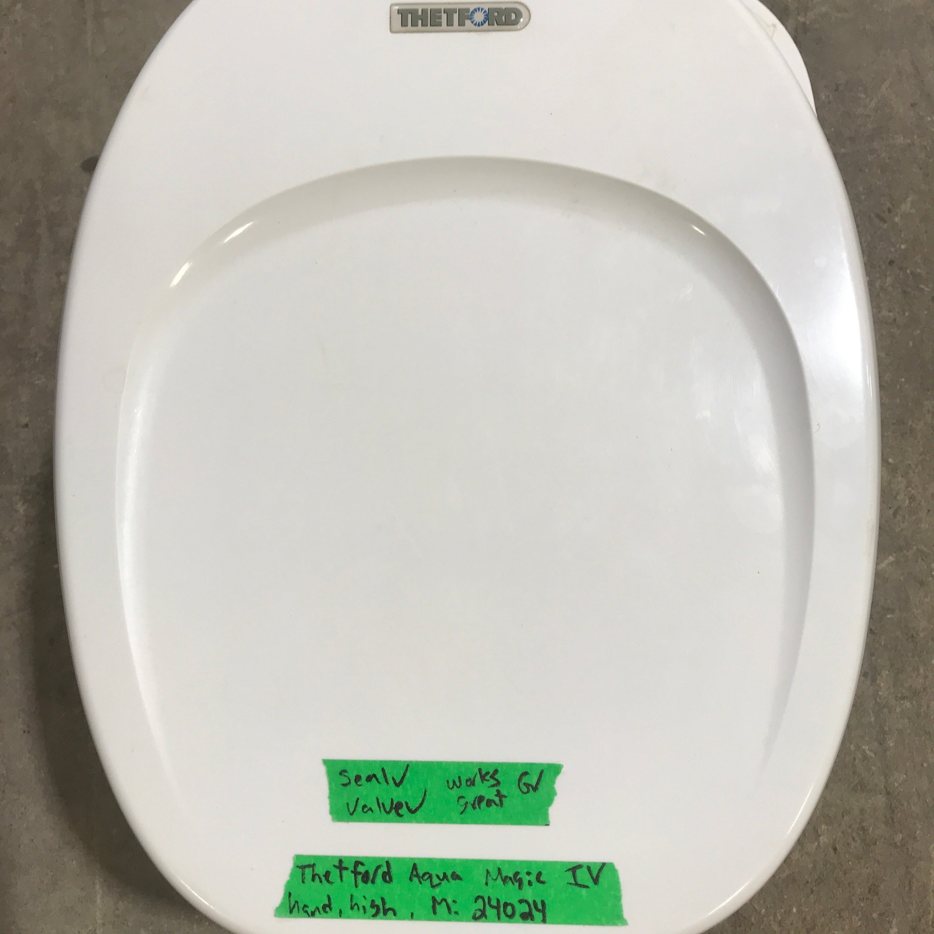 Used Complete Thetford Toilet, Hand Flush, High Profile, Off-White - AQUA MAGIC IV ,  24024 - Young Farts RV Parts