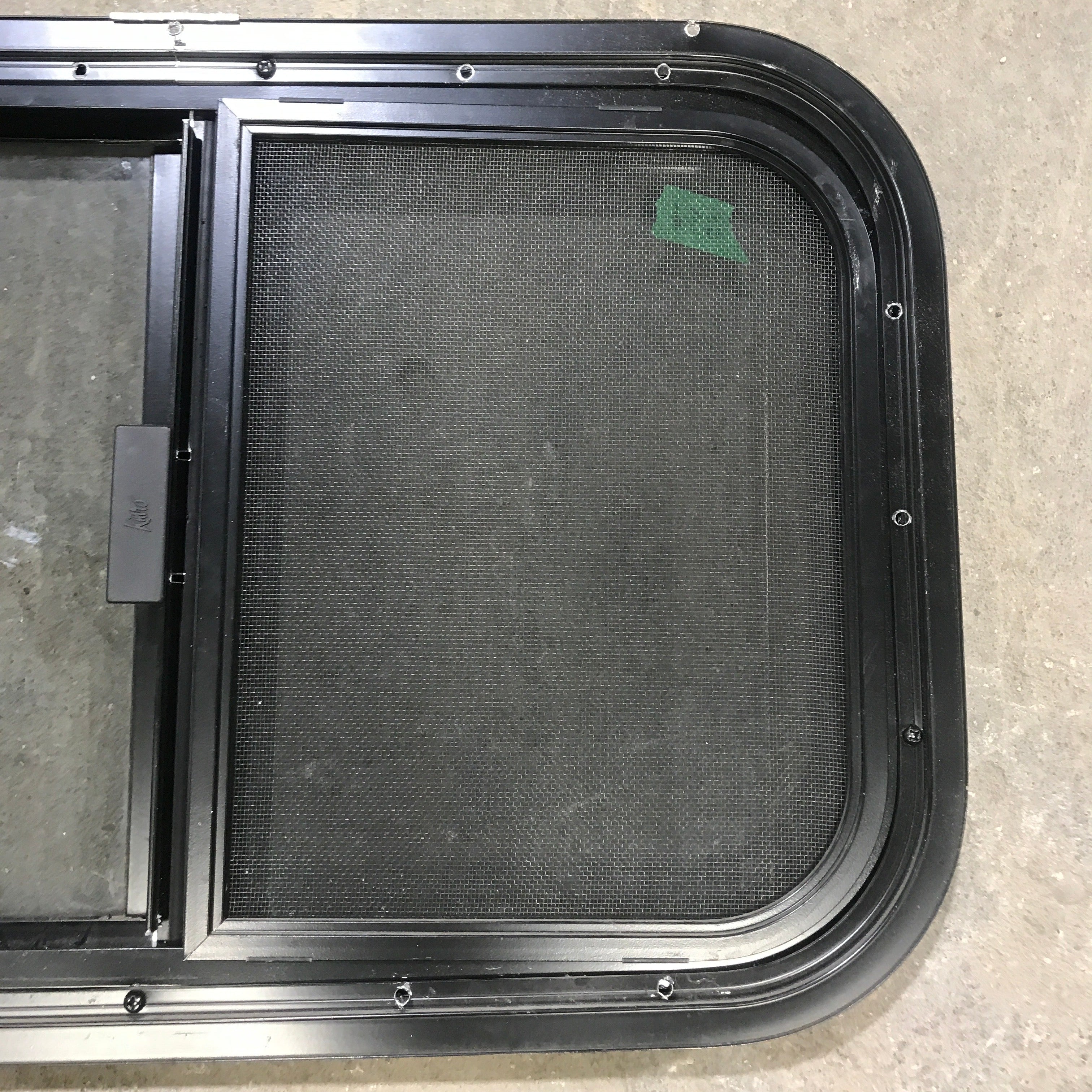 Used Black Radius Opening Window : 23.5" X 14.5" X 1.25" - Young Farts RV Parts
