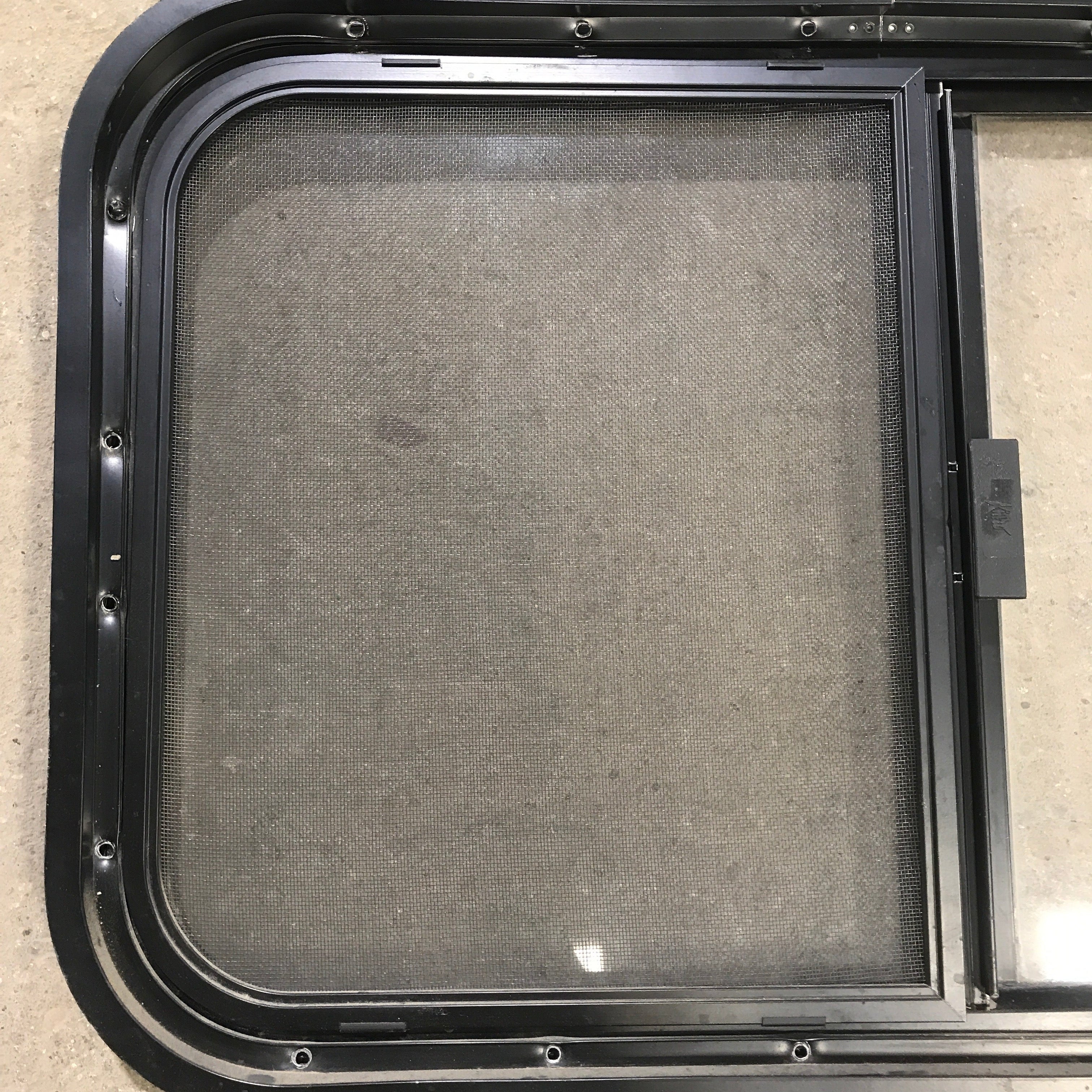 Used Black Radius Opening Window : 29.5" X 17.5" X 1.875" - Young Farts RV Parts