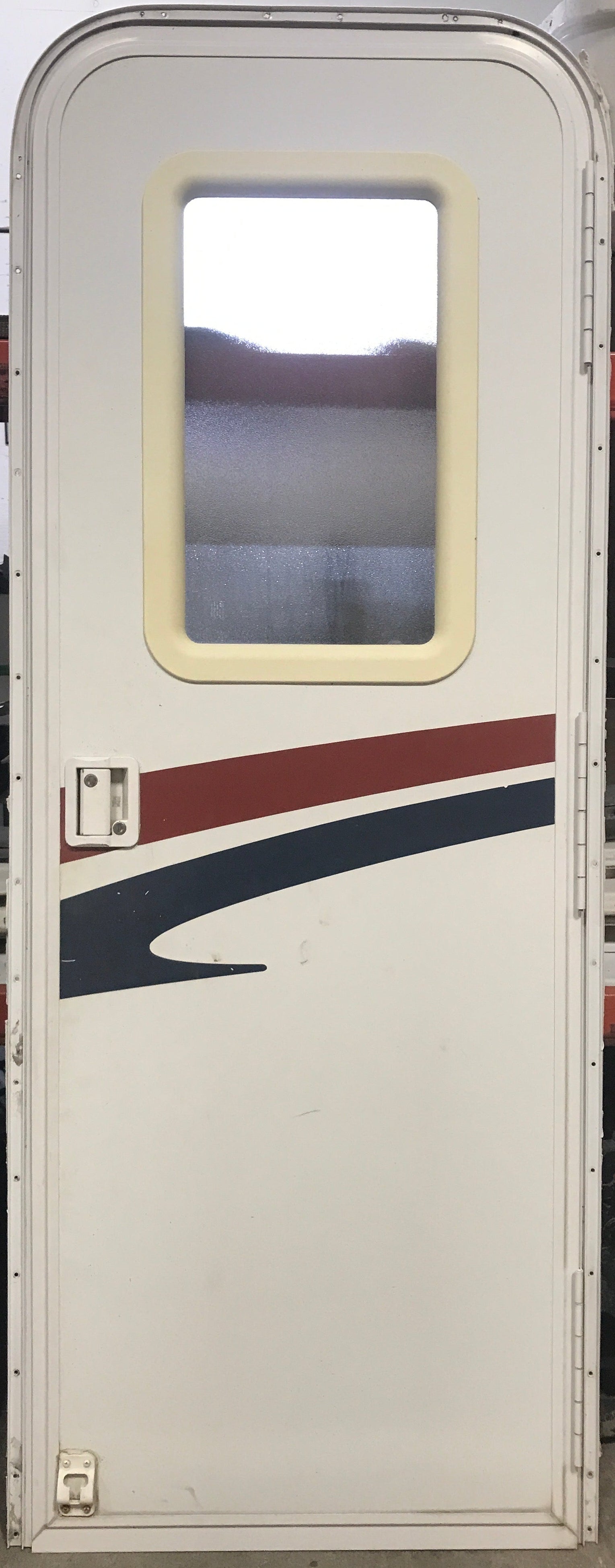 Used RV Radius Corner Entry Door 25 1/2" W x 71 1/2" H - Young Farts RV Parts