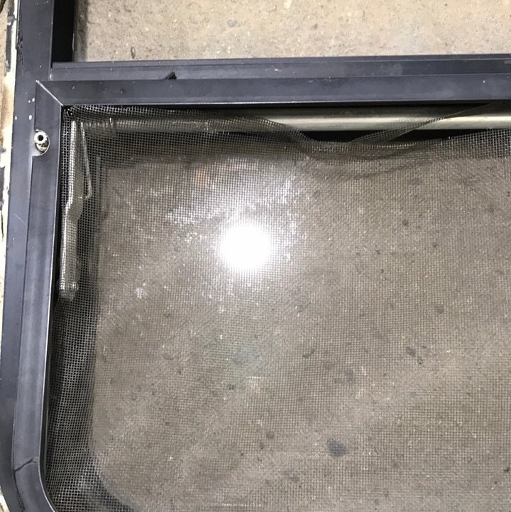USED Black Radius Opening Window : 42 1/2" W x 22 1/2" H x 2" D - Young Farts RV Parts