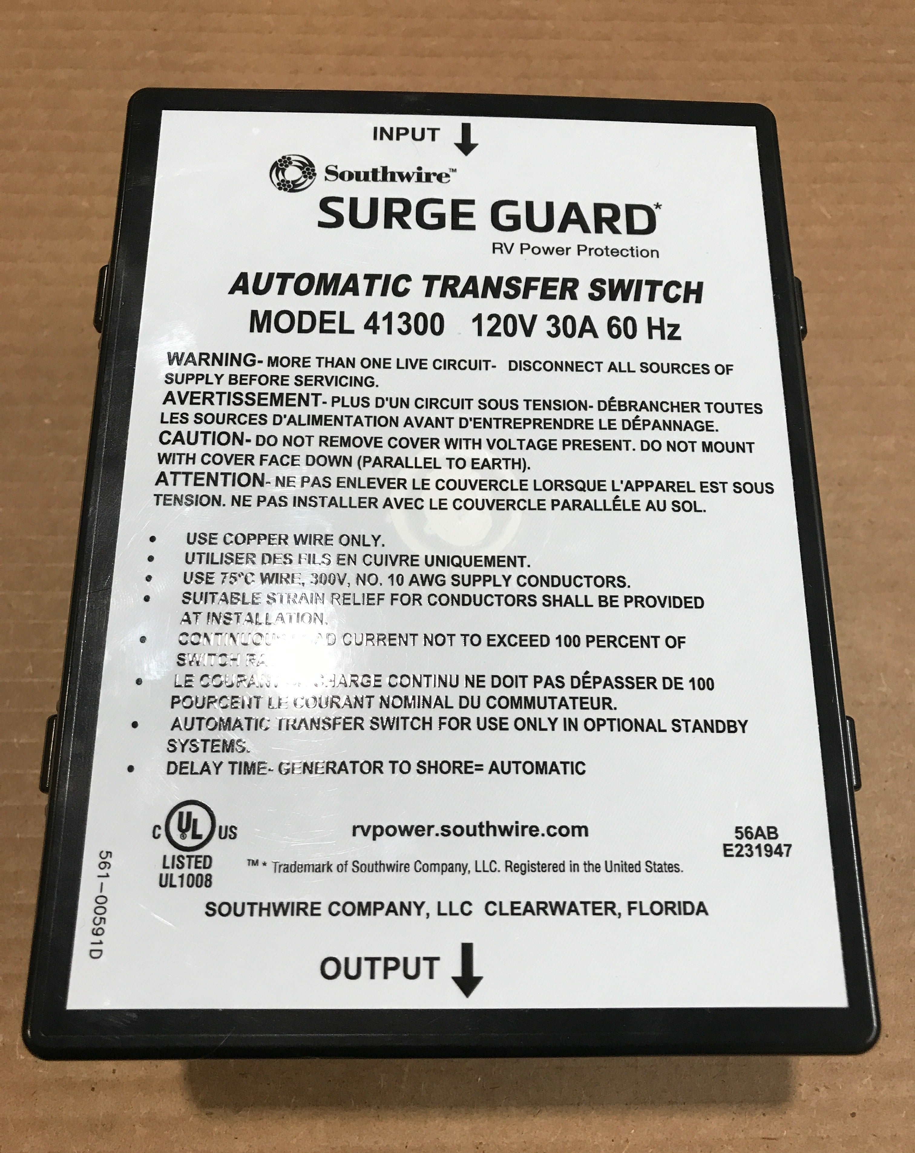 Used SouthWire Power Transfer Switch 30 Amp - 41300