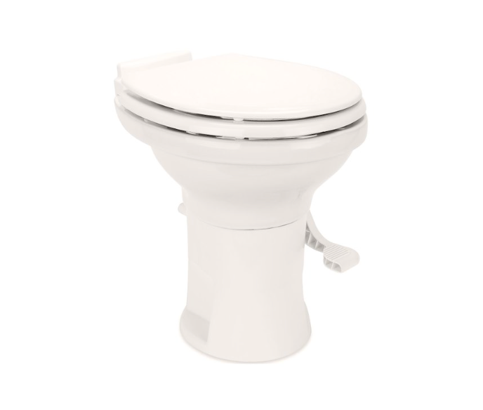 Camco 41715 High Profile Toilet, Ceramic Bowl/Slow Close Wood Seat And Lid - Bone Colour