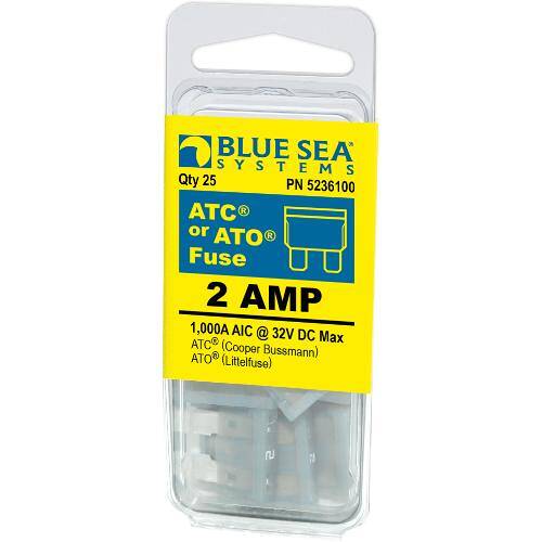 BLUE SEA ATO/ATC Blade Fuse - 2 Amps/32 Volts DC - Pack Of 25 - 5236100 - BSS - Young Farts RV Parts
