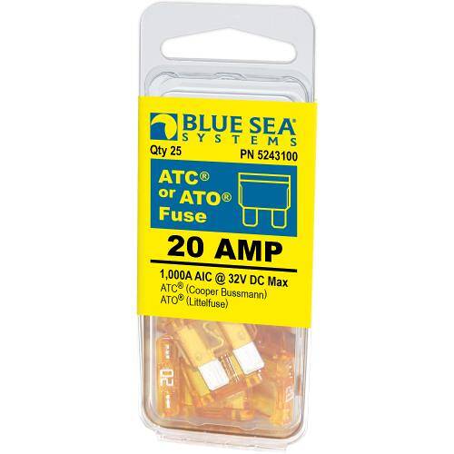 BLUE SEA ATO/ATC Blade Fuse - 20 Amps/32 Volts DC - Pack Of 25 - 5243100 - BSS - Young Farts RV Parts