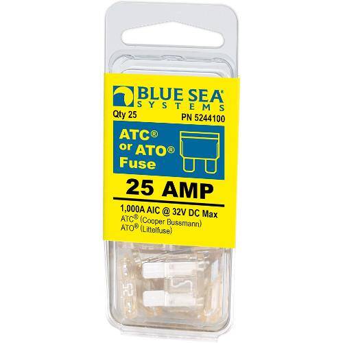 BLUE SEA ATO/ATC Blade Fuse - 25 Amps/32 Volts DC - Pack Of 25 - 5244100 - BSS - Young Farts RV Parts