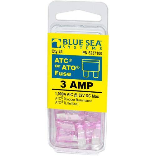 BLUE SEA ATO/ATC Blade Fuse - 3 Amps/32 Volts DC - Pack Of 25 - 5237100 - BSS - Young Farts RV Parts