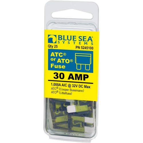 BLUE SEA ATO/ATC Blade Fuse - 30 Amps/32 Volts DC - Pack Of 25 - 5245100 - BSS - Young Farts RV Parts