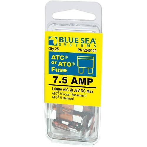 BLUE SEA ATO/ATC Blade Fuse - 7.5 Amps/32 Volts DC - Pack Of 25 - 5240100 - BSS - Young Farts RV Parts