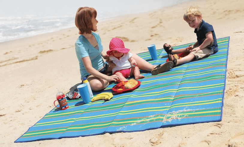 Camco 42805 Patio Mat - Blue/Green Stripe - Young Farts RV Parts