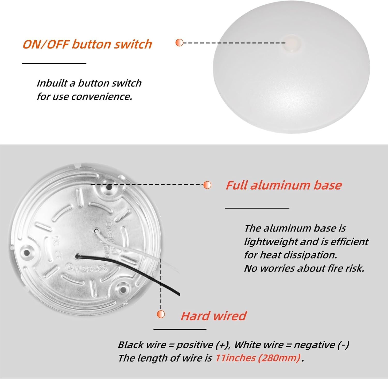 Dream Lighting RV Lights LED Dome Light with Push Button 12v Interior Ceiling Light 3500K White Lighting 4.5