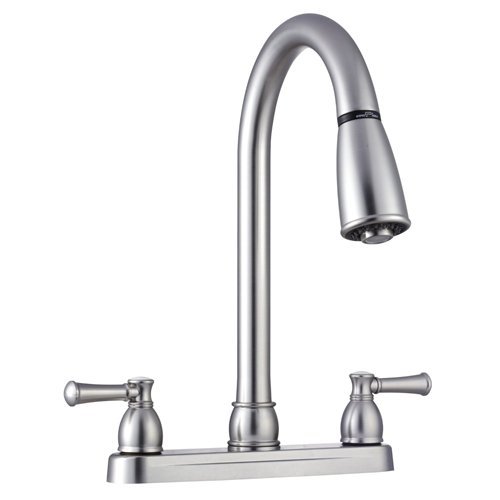 Dura Faucet DF - PK350L - SN - Dura Non - Metallic Dual Lever Pull - Down RV Kitchen Faucet - Brushed Satin Nickel - Young Farts RV Parts