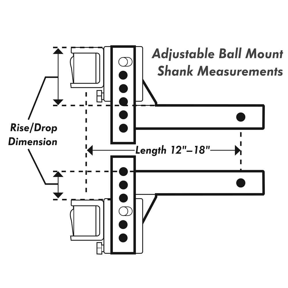 Ea - Z - Lift 16" x 5.75" x 8.75" 16" Adjustable Ball Mount - Young Farts RV Parts