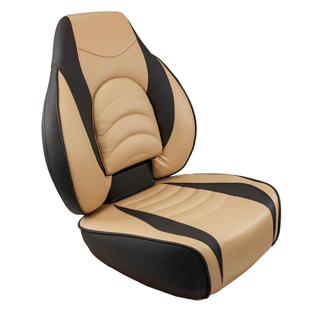 Fish Pro High Back Folding Seat - Charcoal/Tan - Young Farts RV Parts